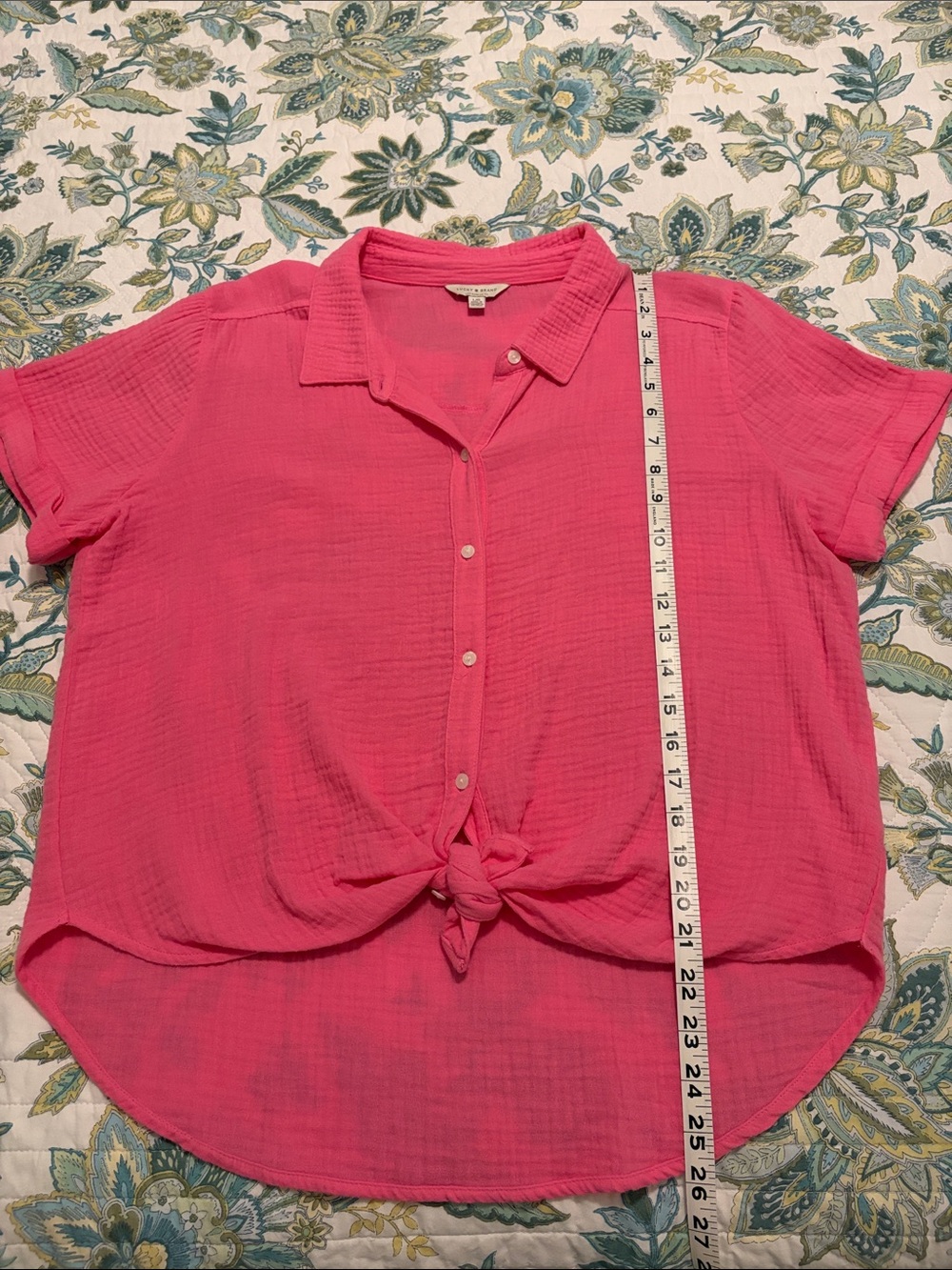 Lucky Brand hot pink gauze top, size L. - Picture 6 of 9